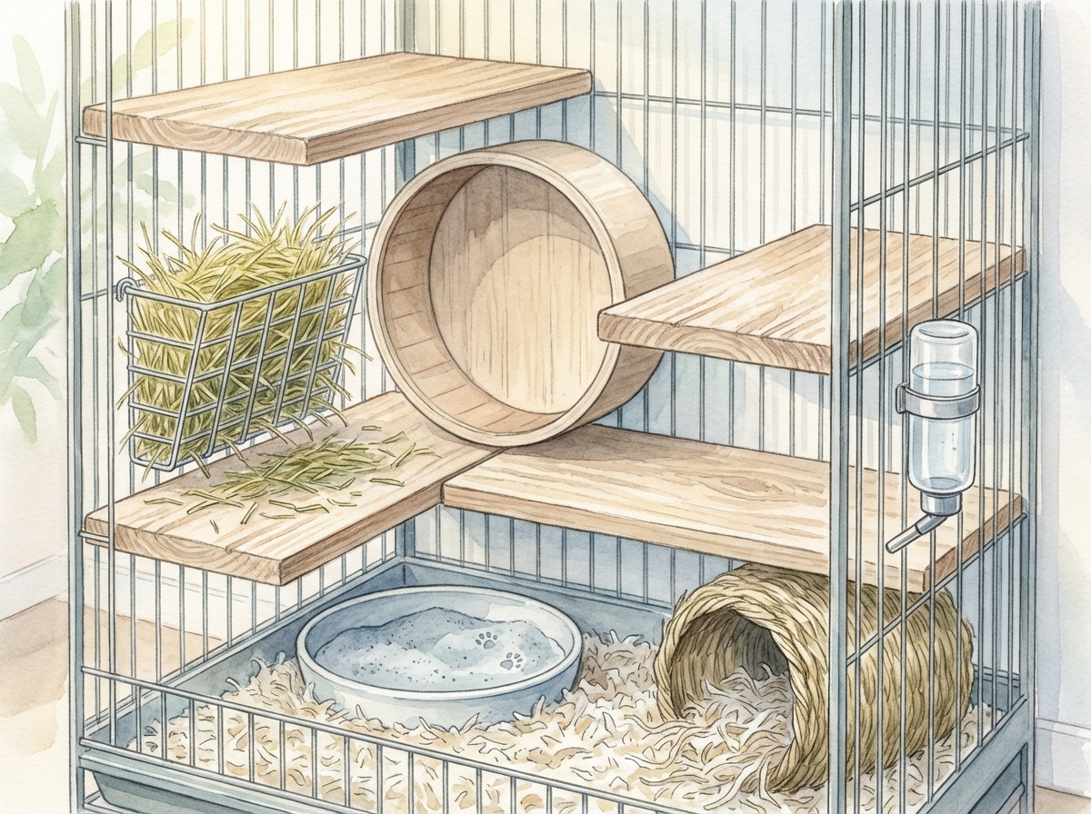 デグーの多段式ケージのレイアウト例