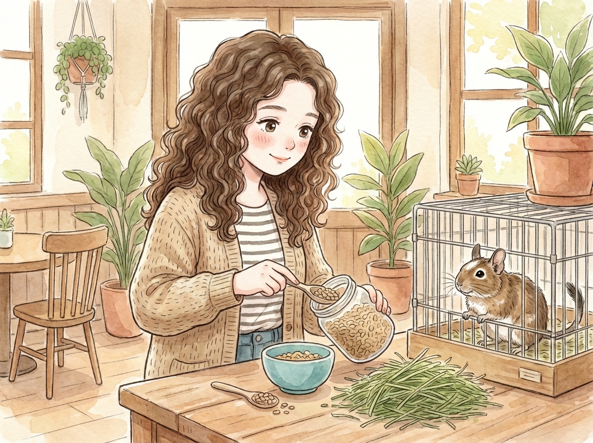 デグーの食事を準備するまりえ店長