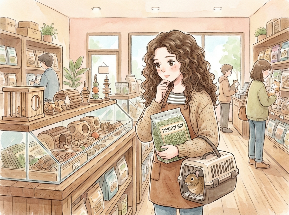 デグーのお迎え準備をするまりえ店長