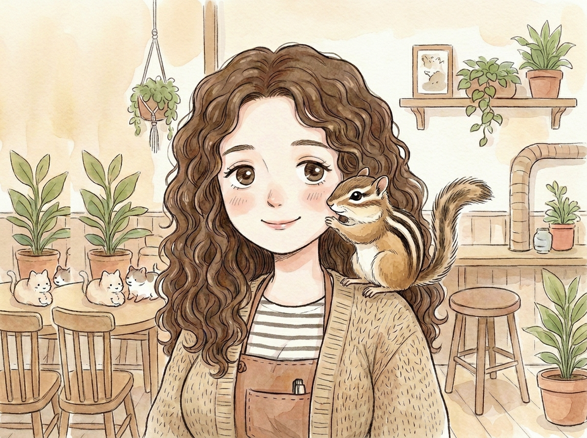 シマリスと遊ぶまりえ店長