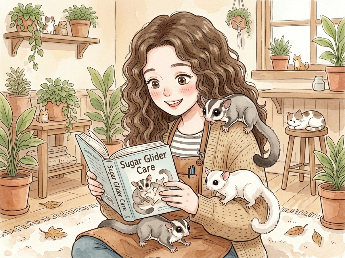 フクロモモンガを手のひらに乗せるまりえ店長